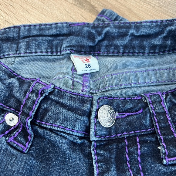 True Religion Women's Denim Jeans Purple T Stitch Accents - Picture 4 of 8